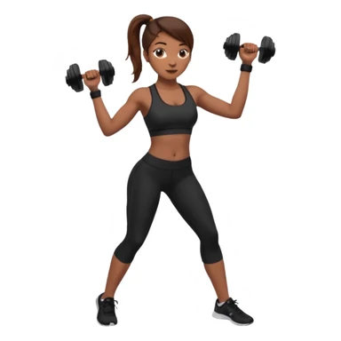 beautiful girl with brown hairs in sport wear in her hands is dumbbells sticker