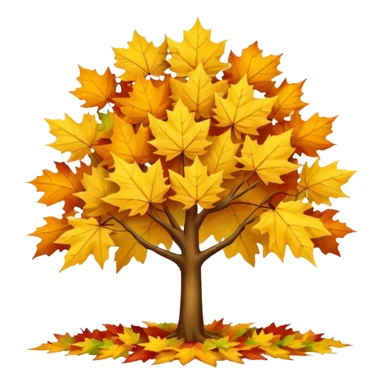 Generate a high-quality image of a yellow maple tree with autumn foliage, full canopy of leaves, realistic color and shading, smooth gradient colors, no facial features, no brand markings, simple white background, high-resolution. sticker