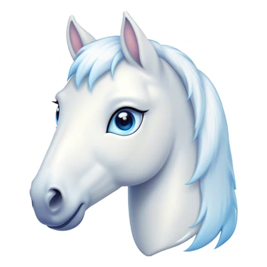 Cinematic Cute White Horse Portrait Emoji, Head tilted playfully and inquisitively, showcasing a glossy white fur with a luminous sheen and gentle, expressive blue eyes, Simplified yet irresistibly adorable features, highly detailed, glowing with a warm, friendly glow, high shine, affectionate and spirited, stylized with a touch of whimsy, bright and endearing, soft glowing outline, capturing the essence of a mischievous yet loving horse, so playful it feels like it could prance out of the screen and into your arms! sticker