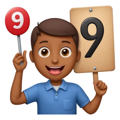 A school that has the number 9 on top of it's eyes holding a sign with the number 9 on the sign with a mouth sticking out his tongue with legs and arms with him being happy full of joy sticker