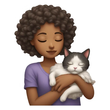 sleeping girl with curly hair holding a cat sticker