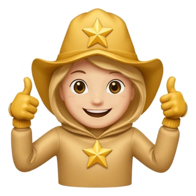 HD a smiling happy dancing star with both gloved hands doing thumbs up and blue background sticker