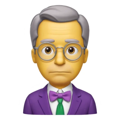 simpsons yellow man with neatly parted brown-gray hair, thick rectangular eyebrows, large round eyes behind thin glasses, a pointed nose, and a green suit with a white collar and purple bow tie. sticker