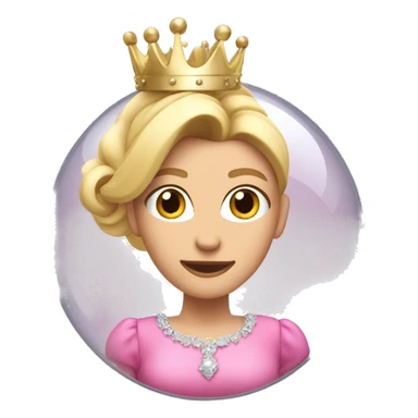 a blonde woman with ponytail inside of a bubble with pink dress and silver crown and pink wand on her left hand sticker