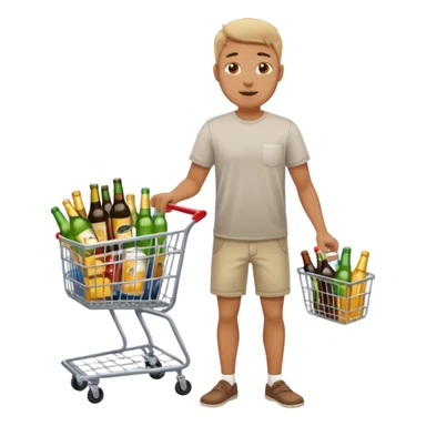man with a shopping cart full of beers and wines full body sticker
