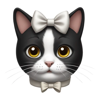 A black and white cat with a bow sticker