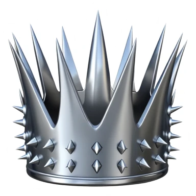 A spiked crown emoji made of silver chrome, sharp yet rounded metallic spikes, glossy reflections, aggressive luxury swag aesthetic, iOS emoji style, centered, clean white background sticker