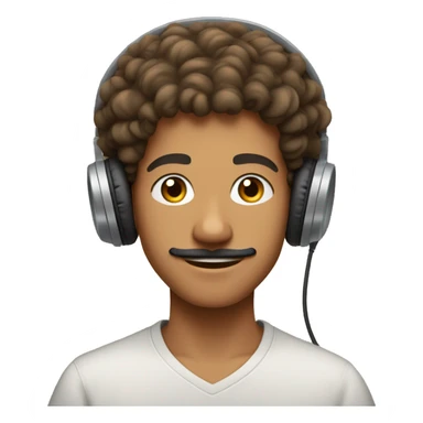 a handsome 17 year old Moroccan boy with a mustache and curly hair and a light brown dye with headphones in his ears sticker
