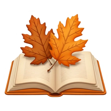 Minimal flat emoji of an open book with autumn leaves around it, cozy fall theme, simple line art, neutral beige background, black outlines, subtle orange and brown accents, clean modern style inspired by Notion graphics, symbolizing a Fall Reading Challenge. sticker