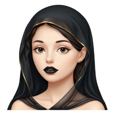 Female figure lifting sheer black veil from her lips, forbidden intimacy sticker