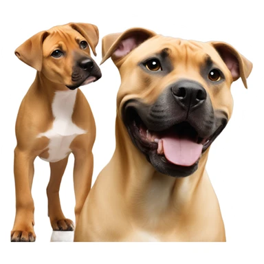 Black mouth cur puppy next to black and white smiling pit bull sticker