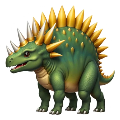 Cinematic Noble Stegosaurus Portrait Emoji, Poised and dignified, with a sturdy, low-slung body adorned by a distinctive row of bony plates along its back and a spiked tail, a small, determined head with observant eyes, Simplified yet sharply defined features, highly detailed, glowing with a soft, earthy radiance, high shine, intelligent and resolute, stylized with an air of ancient armored majesty, focused and alert, soft glowing outline, capturing the essence of a watchful and confident Stegosaurus that appears ready to lumber out of the screen with effortless authority! sticker