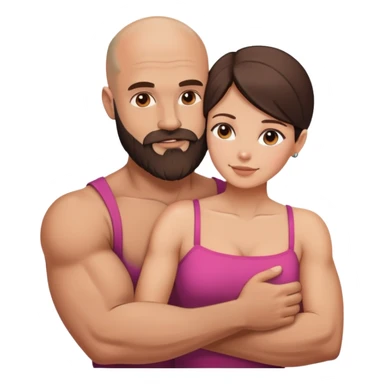 Muscular Bald man with a beard embracing his young beautiful brunette wife sticker