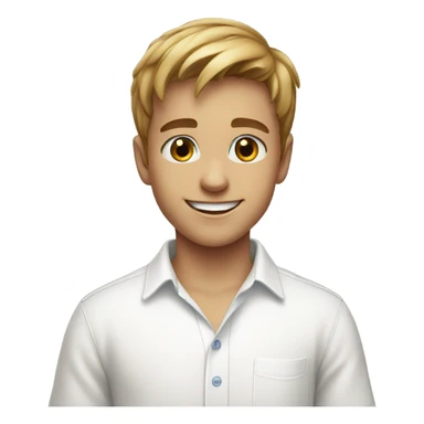 smiling boy in white shirt with blue eyes sticker