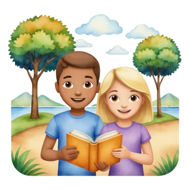 watercolor books and children  sticker