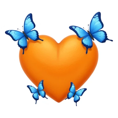 orange heart emoji with blue butterflies circling it sticker