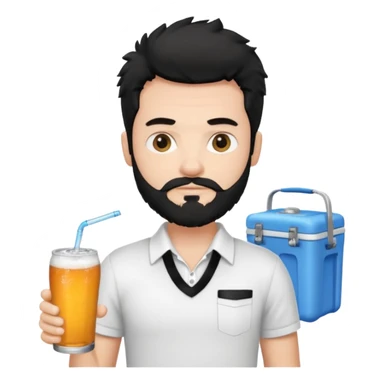 A white guy with coolers and white collar t shirt  and the beard for him is at the chin area only and not moustache ,the hair is fuzzy and black in colour sticker