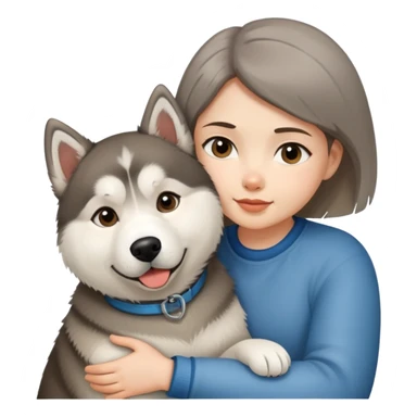 A short-haired girl hugs a Dog Alaskan Malamute sticker