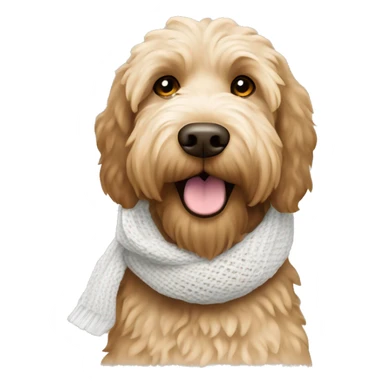 Tan Labradoodle wearing white knit scarf sticker
