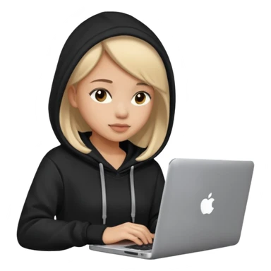 hacker girl with black hoodie and laptop sticker