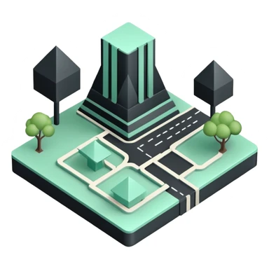 Collectivités Territoriales (Local Authorities), 3D technical icon with black and mint green (#B5F4D3), territorial jurisdiction diagram with administrative boundaries and governance structure sticker