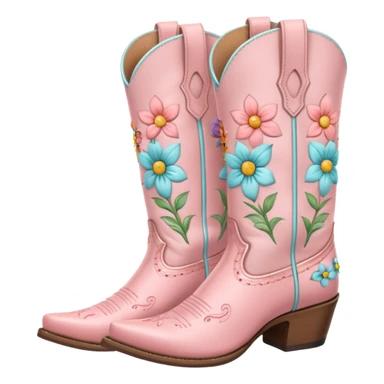 Pastel Pink cowgirl boots with pastel flowers sticker