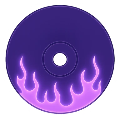 A minimalist CD disc with subtle pink flames, glowing effect, variation 2, color: purple sticker