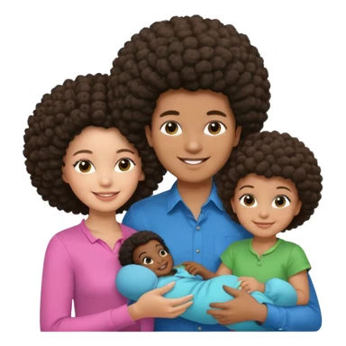 Polaroid photo with a dark woman with an afro hairstyle and a green blouse, two children: a boy with straight hair and a blue shirt, and a baby girl in a pink shirt. All are smiling. sticker