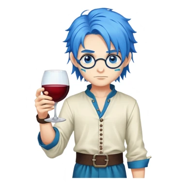 boy demon slayer full body blue hair wine glass eye funny sticker
