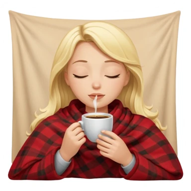 Blonde girl inside a blanket sipping coffee eyes closed sticker