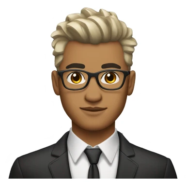 Create an emoji of a handsome 25-year-old Mexican man: fit, medium brown skin, platinum faded mohawk, nose piercing, formal attire, and glasses. sticker