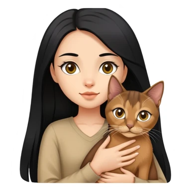 The girl with long black hair holding a Abyssinian cat sticker