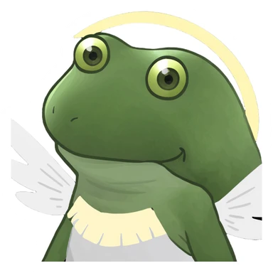 blonde angel girl with glowing white wings, gentle halo above her head, wearing flowing white dress, radiating purity and light, bufo frog meme emoji style sticker