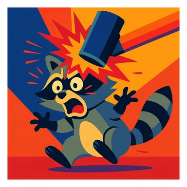 Rascal the raccoon being hit by a hammer, dramatic, vibrant colors sticker