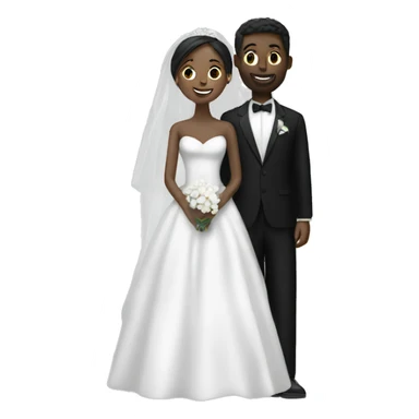 bridal couple dresses in black and white without face sticker