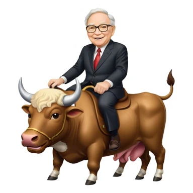 happy Warren Buffet riding bull sticker