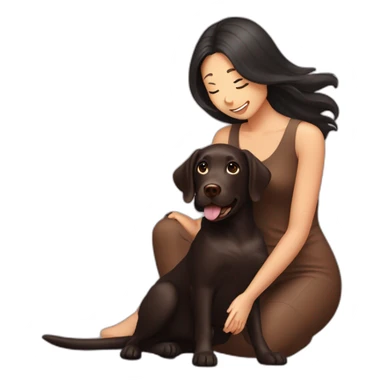Chocolate labrador playing with woman long black hair sticker