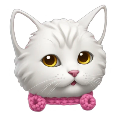White cat with pink crochet in paws sticker