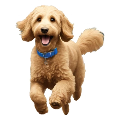 Goldendoodle with blue collar chasing a squirrel  sticker