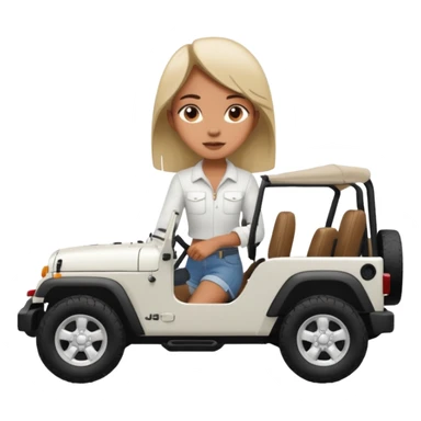 make the jeep white color, show a 45 degree angle and the girl giving a side look sticker
