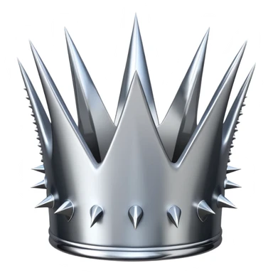 A spiked crown emoji made of silver chrome, sharp yet rounded metallic spikes, glossy reflections, aggressive luxury swag aesthetic, iOS emoji style, centered, clean white background sticker