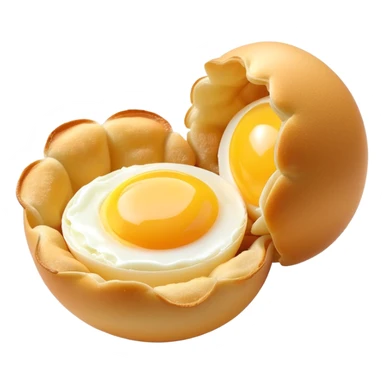 3D rendered authentic Hong Kong egg puffs (港式鸡蛋仔) being pulled apart showing stretchy interior, golden color, hyper-realistic egg-shaped bubbles, glossy surface, detailed texture sticker