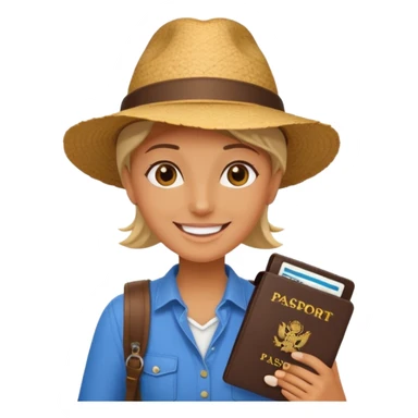 Traveler character with passport sticker