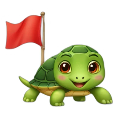 A cute little turtle with a red flag sticker