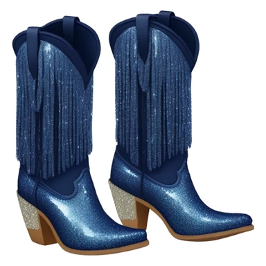 Realistic navy blue fashion cowgirl boots with sparkly shiny glitter fringe on them. sticker