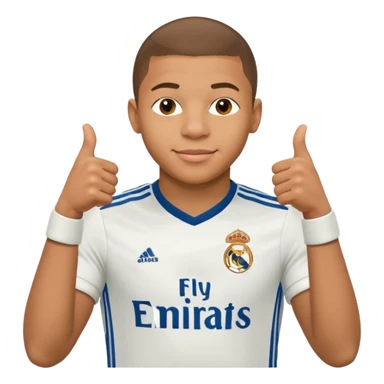 Mbappe hands crossed and thumbs up celebration for Real Madrid sticker
