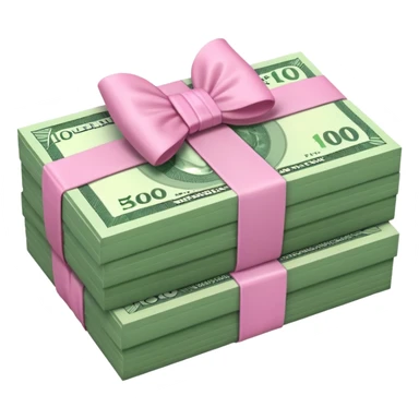 Forest Green Australian $100 long rectangle money notes stacked together and wrapped in a pink bow sticker