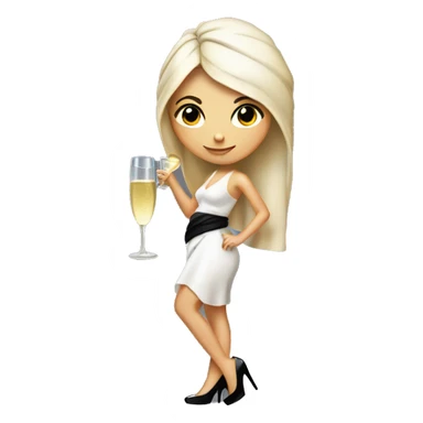 Girl with white towel wrapped around hair holding a champagne glass and bottle in black high heels  sticker
