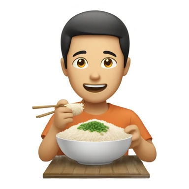 asian man eating rice sticker