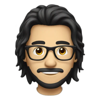 Guy with glasses long black hair behind pc sticker